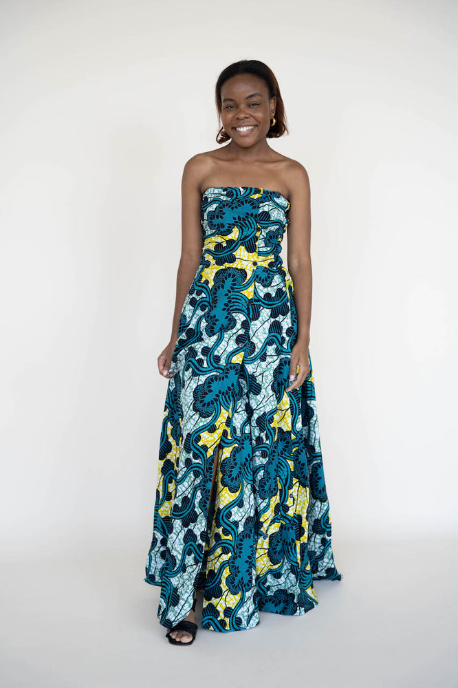 Blue and Yellow  Maxi Dress